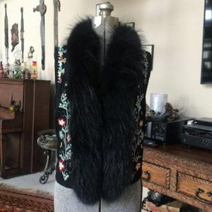 Double D Ranch Wear Stylish MANSI BLOSSOM Leather Black Fur Vest